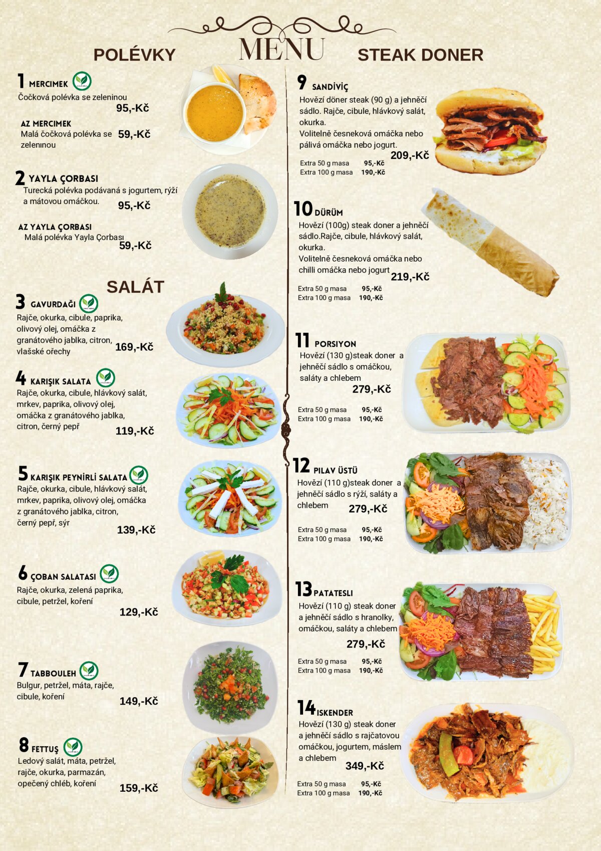 Mehmet Efendi menu — Polévky, Saláty a Steak Döner