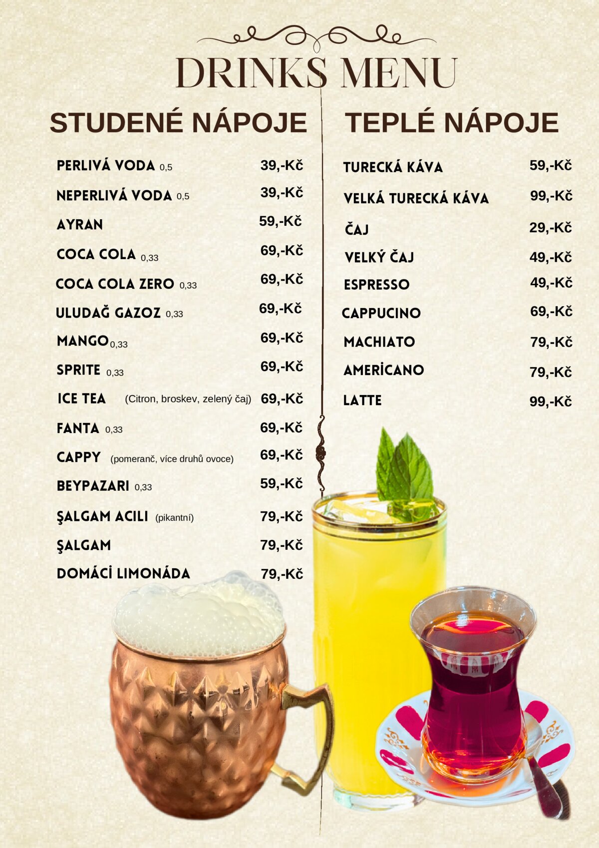 Mehmet Efendi menu — Nápoje (Studené i teplé)