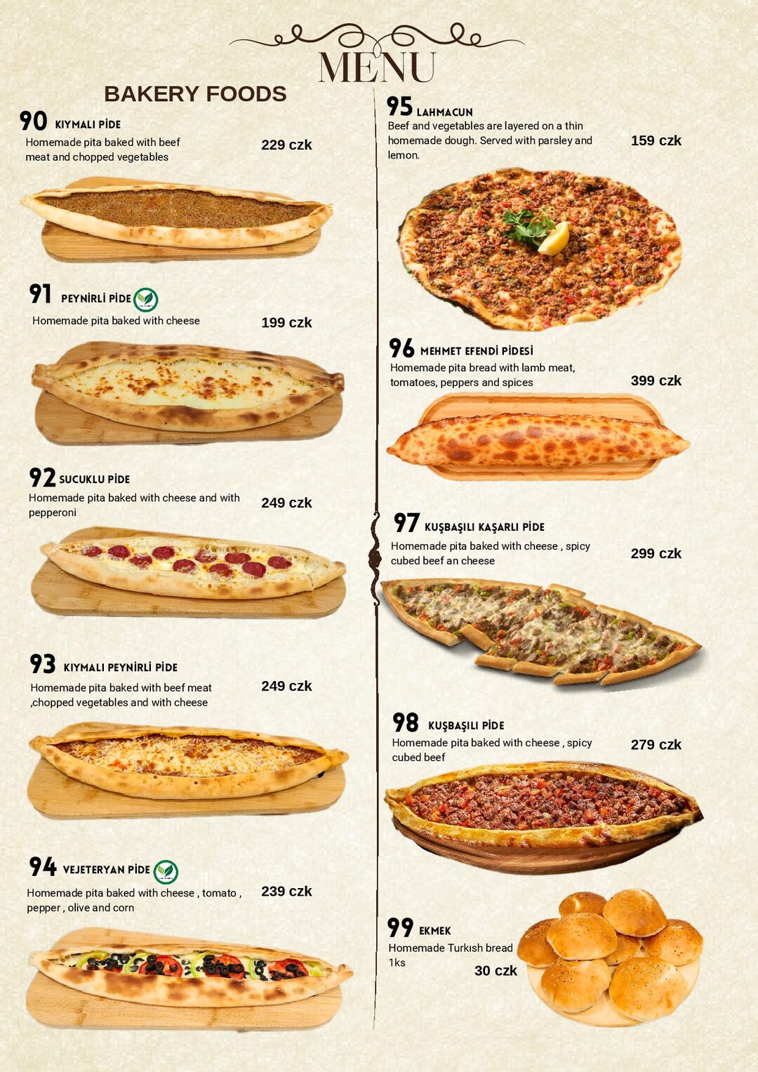 Mehmet Efendi menu — sides, pickles and sauces